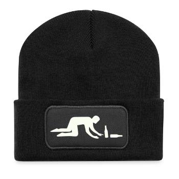 Säufer Silhouette mit Flasche - Recycelte Patch Beanie - Schwarz - Vorne