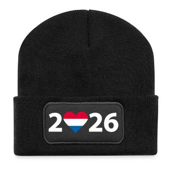 I love Niederland 2026, Niederlande 2026 - Recycelte Patch Beanie - Schwarz - Vorne