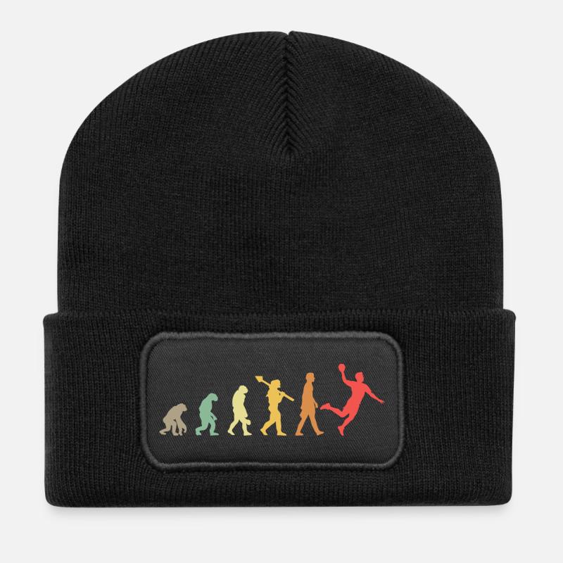 Handball Evolution Handballer Entwicklung Retro - Recycelte Patch Beanie - Schwarz