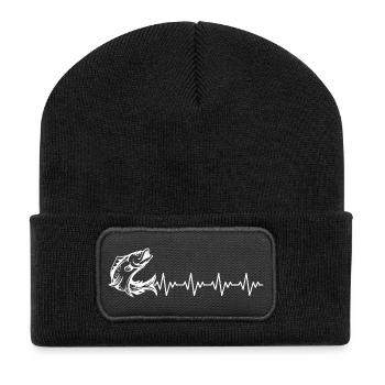 Fisherman Angel Angler Gift ECG Heartbeat - Beanie recyclé à patch - noir - Devant