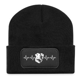 Border Collie EKG Herzschlag - Recycelte Patch Beanie - Schwarz - Vorne