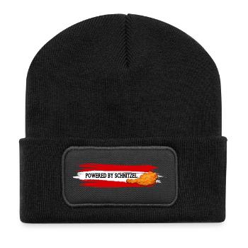 Powered By Schnitzel Austria Humor Shirt - Recycled Patch Beanie - black - Front