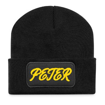 gel er text peter - Recycelte Patch Beanie - Schwarz - Vorne