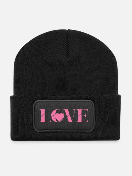Love in the pink red LOVE design - Recycled Patch Beanie - black