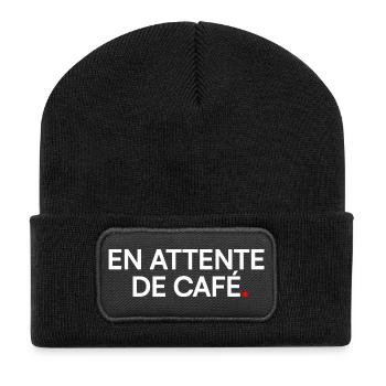 Ich warte auf den Kaffee-Humor-Morgen - Recycelte Patch Beanie - Schwarz - Vorne