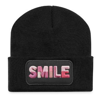 Tendance en patchwork de lettrage de sourire moelleux - Beanie recyclé à patch - noir - Devant