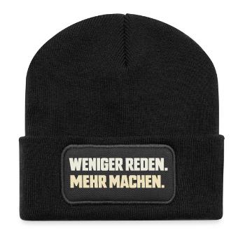 Weniger reden. Mehr machen. - Recycelte Patch Beanie - Schwarz - Vorne