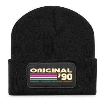 Originale 90er Retro-Streifen - Recycelte Patch Beanie - Schwarz - Vorne