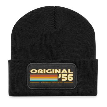Originale 56 Retro-Streifen - Recycelte Patch Beanie - Schwarz - Vorne