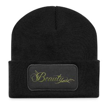 Beauty Schriftzug Natur Design - Recycelte Patch Beanie - Schwarz - Vorne