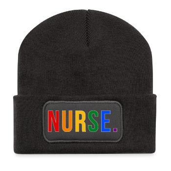 NURSE Rainbow Typography LGBTQ Pride Design - Recycled Patch Beanie - dark grey - Front