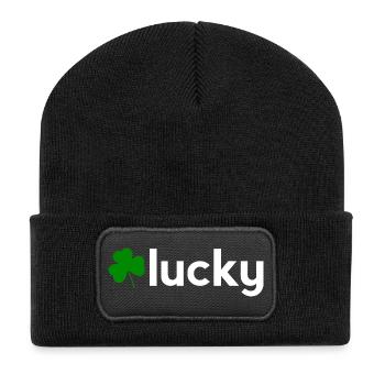 Lucky Shamrock Minimalistisches irisches Design - Recycelte Patch Beanie - Schwarz - Vorne