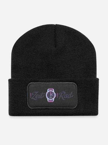 ZeitRad Uhr mit Fahrrad-Grafik - Recycelte Patch Beanie - Schwarz