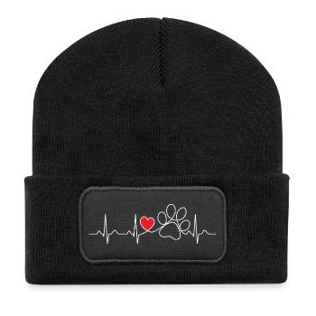 Battement de cœur Patte de Chien - Cadeau pour les amoureux des chiens - Beanie recyclé à patch - noir - Devant