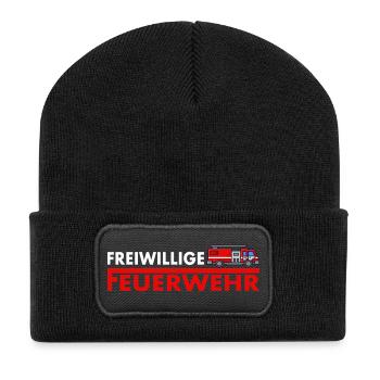 Feuerwehr Geschenkidee - Recycelte Patch Beanie - Schwarz - Vorne