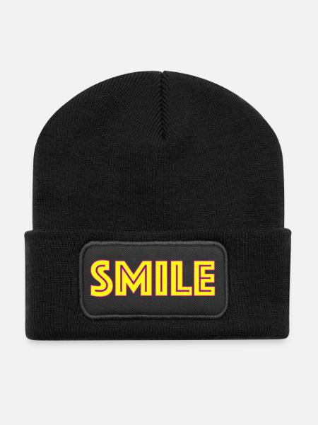 Neon Smile Schriftzug - Recycelte Patch Beanie - Schwarz