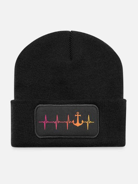 Ankerherzschlag Marinekapitänsboot - Recycelte Patch Beanie - Schwarz