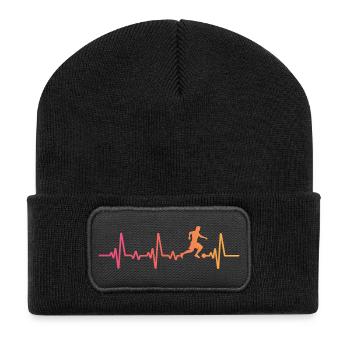 Sunset Soccer Heartbeat Fußballer Fußballspieler - Recycelte Patch Beanie - Schwarz - Vorne