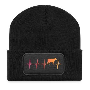 Kuh Sonnenuntergang Herzschlag Kuh Bauer - Recycelte Patch Beanie - Schwarz - Vorne