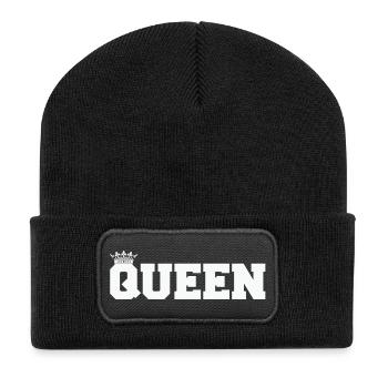 Königin Blockschrift mit Krone - Recycelte Patch Beanie - Schwarz - Vorne