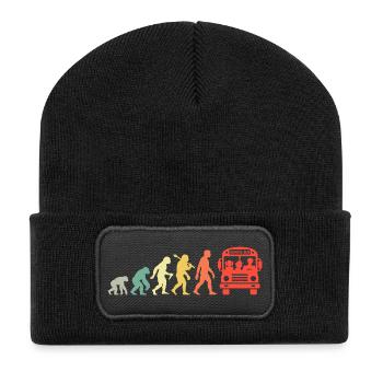 Retro Schulbus Evolution Busfahrer Mit Bus - Recycelte Patch Beanie - Schwarz - Vorne