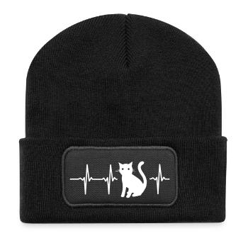 Mein Herz schlägt für Katzen! - Recycelte Patch Beanie - Schwarz - Vorne