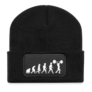 Evolution Gewichtheben Kraftsport Bodybuilding - Recycelte Patch Beanie - Schwarz - Vorne