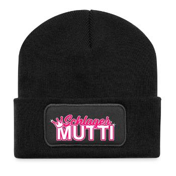 Schlager Mutti Pink Krone - Recycelte Patch Beanie - Schwarz - Vorne