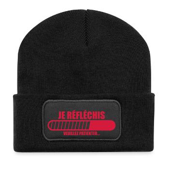 je réfléchis veuillez patienter - Beanie recyclé à patch - noir - Devant
