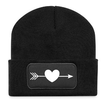 white heart white with arrow - Recycled Patch Beanie - black - Front