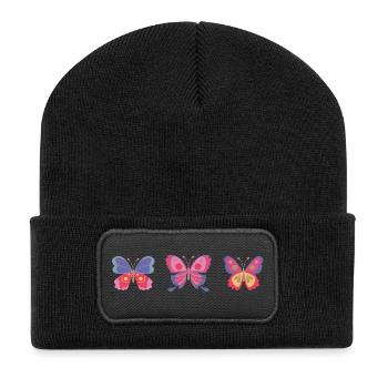 Bunte Schmetterlingsvielfalt - Recycelte Patch Beanie - Schwarz - Vorne