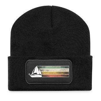 Voilier Voilier Voilier Rétro Vintage - Beanie recyclé à patch - noir - Devant
