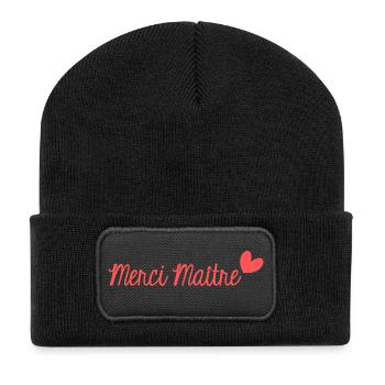 MERCI. MERCI MAÎTRE. CADEAU MAÎTRE. VACANCES. ÉTÉ. - Beanie recyclé à patch - noir - Devant