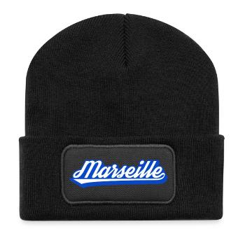 Marseille Retro Blue Script - Recycled Patch Beanie - black - Front