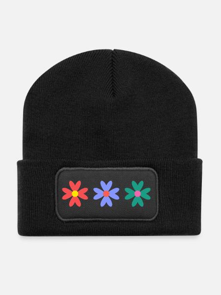 BLUME. BLUME. NATUR. ÖKOLOGIE. GLÜCK. ZEN - Recycelte Patch Beanie - Schwarz