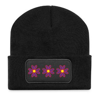 BLUME. BLUME. NATUR. ÖKOLOGIE. GLÜCK. ZEN - Recycelte Patch Beanie - Schwarz - Vorne