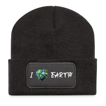 Ich Liebe Die Erde Weiß - Recycelte Patch Beanie - Dunkelgrau - Vorne