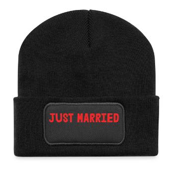ICH LIEBE DICH. ICH HABE GERADE GEHEIRATET. Junggesellinnenabschied. VALENTINSTAG - Recycelte Patch Beanie - Schwarz - Vorne