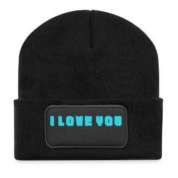 WEIHNACHTEN. JAHR. JAHRESTAG. RUHESTAND. FEST. HERZ. - Recycelte Patch Beanie - Schwarz - Vorne