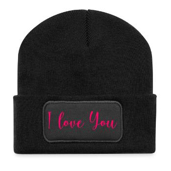 VALENTINSTAG. Junggesellinnenabschied. ICH LIEBE DICH. ICH LIEBE DICH. LIEBE - Recycelte Patch Beanie - Schwarz - Vorne