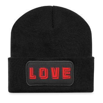 HERZ. HERZ. VALENTINSTAG. LIEBE. LIEBE. PAAR. - Recycelte Patch Beanie - Schwarz - Vorne