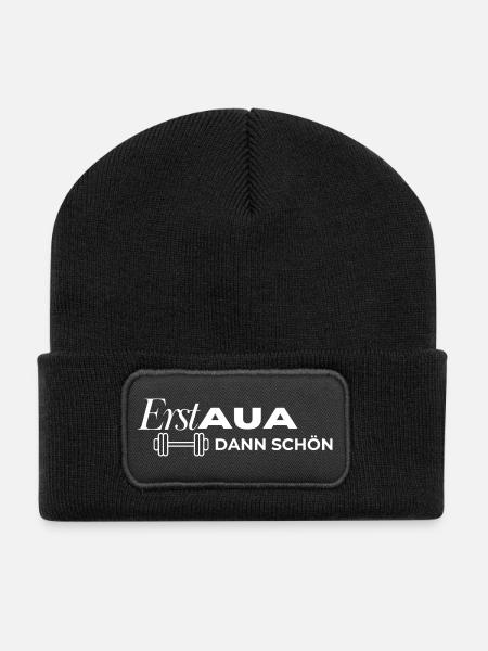 First OUCH, then nice dumbbell white - Recycled Patch Beanie - black