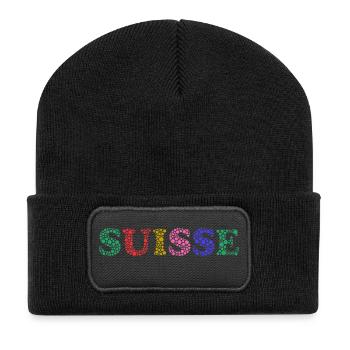 SCHWEIZ. LAND - Recycelte Patch Beanie - Schwarz - Vorne