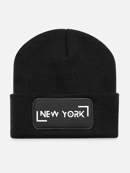 New York - Recycelte Patch Beanie - Schwarz