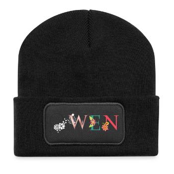 OWEN Namenskunst mit gestickten Blumen - Recycelte Patch Beanie - Schwarz - Vorne
