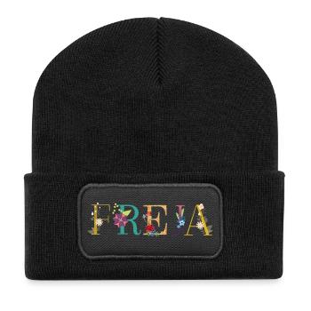 FREJA name decorated with flowers - Recycled Patch Beanie - black - Front