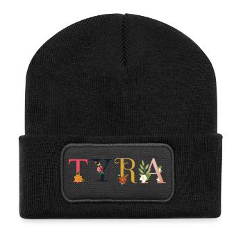 TYRA Name Adorned with Flowers - Recycled Patch Beanie - black - Front