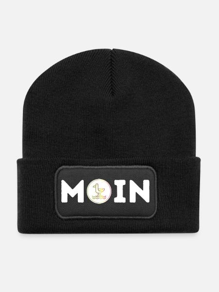 Moin mit Möwe S/W - Recycelte Patch Beanie - Schwarz
