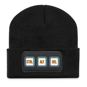 Retro Keyboard Tasten CTRL ALT DEL - Recycelte Patch Beanie - Schwarz - Vorne