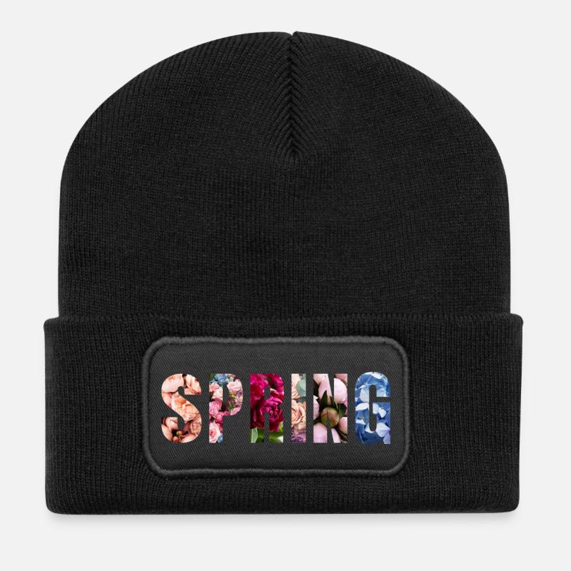 Spring - Frühlingsdesign - Recycelte Patch Beanie - Schwarz